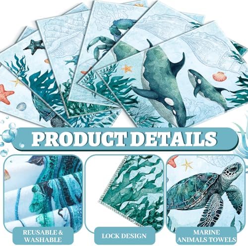 36 Pack Reusable Cloth Kitchen Paper Towels, Sea Animals Style - Image 5
