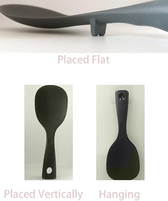 2Pcs of Silicone Rice Ladle Rice Serving Spoon Easy To Clean Rice Spoon for Electric Rice Cooker Rice Paddle for Kitchen (Black)