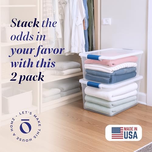 HOMZ Clear Plastic Storage Bins w/Latching Lid, 66 Qt, 2 Pack - Image 2