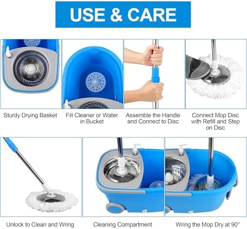 Spin Mop and Bucket with Wringer Set, 3 Washable Microfiber Pads Included - Image 4