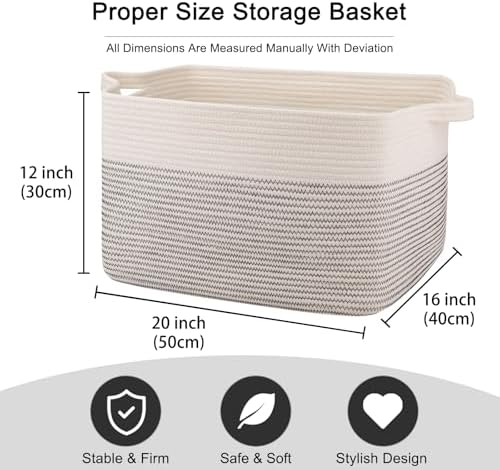 OIAHOMY Large Blanket Basket, 65L Cotton Rope Woven Laundry Basket, Toy Bin - Image 3