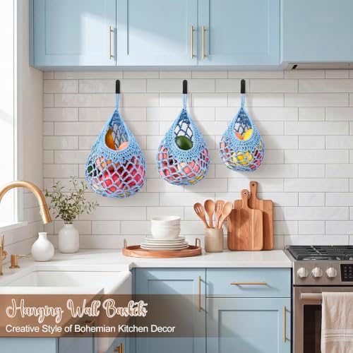 Honeydak 3 Hanging Baskets, Light Blue, Cotton Rope - Image 4