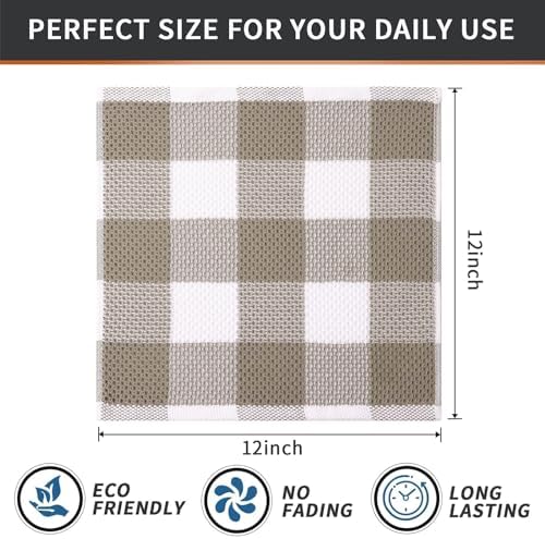 Mordimy Cotton Waffle Weave Dish Cloths, 8 Pack, Khaki & White - Image 6