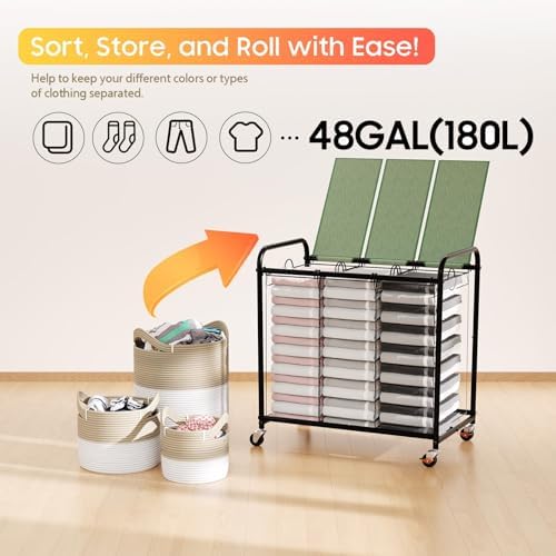 180L Laundry Sorter 3 Section, Rolling Laundry Basket - Image 6