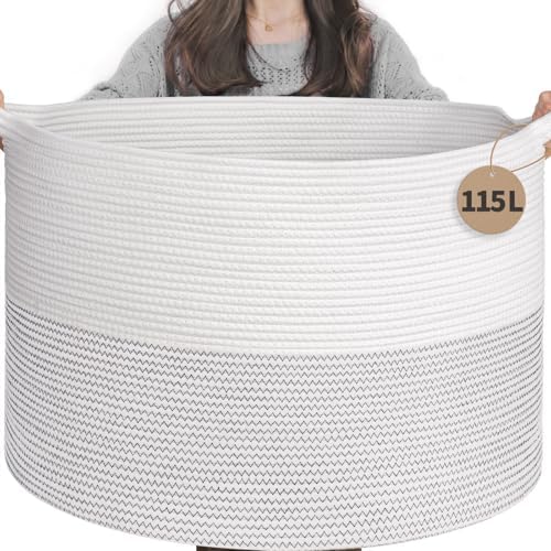 INDRESSME 115L Extra Large Woven Rope Blanket Basket Living Room by INDRESSME