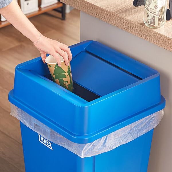 25 Gallon Square Trash Can Swing Lid, Blue, 16.8 x 16.8 x 4.9 Inches, Indoor Use