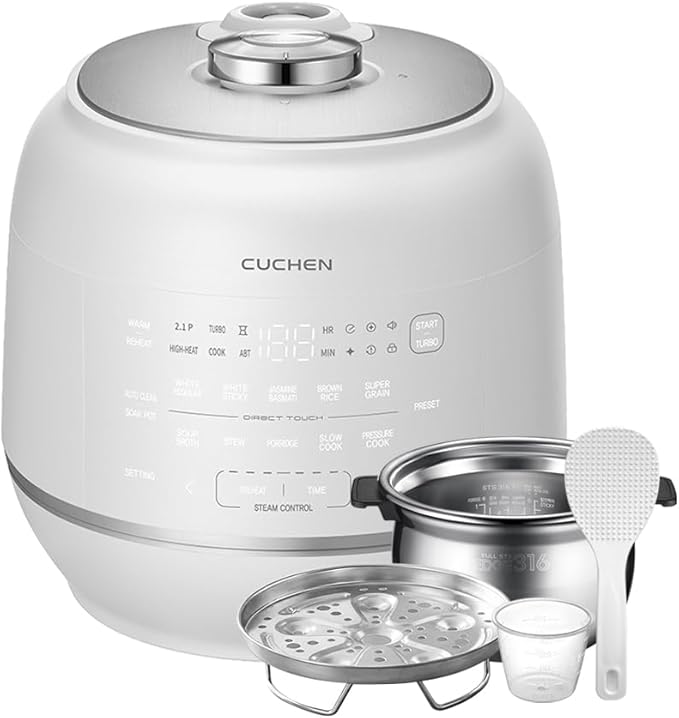Cuchen CRT-RPD0610IEWUS (1.2 quarts): 6 person serving | Expertly Crafted for Multi Grain Cooking |2.1 Ultra High-Pressure Induction Heating IH Rice Cooker | Full 316Ti Stainless Steel Inner-Pot, Stainless Power Lock System | Auto Steam Clean | Voice G...