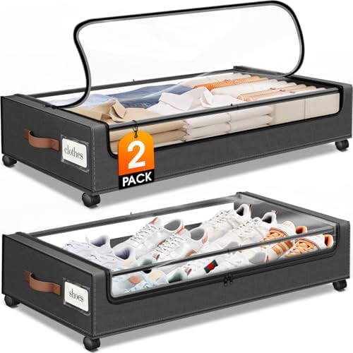 Under Bed Storage with Wheels 2Pack Storage Containers with Clear Window by SpaceHacks
