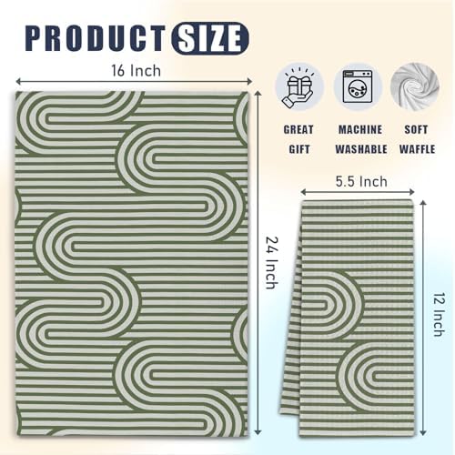 Sage Green Boho Abstract Kitchen Towels, Contemporary Minimalist Dish Tea Towels - Image 6