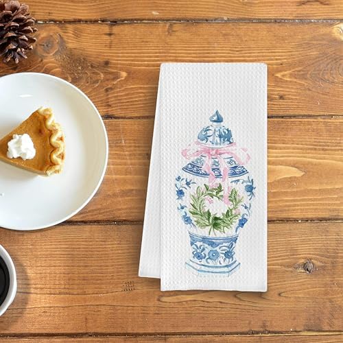 Blue and White Porcelain Kitchen Towels and Hand Towels, 16x24 Inches - Image 3
