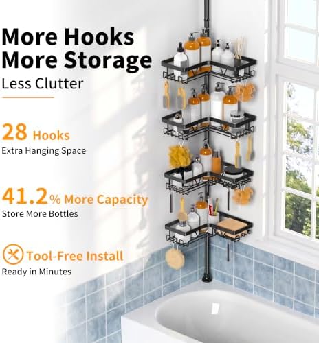 KEGII Corner Shower Caddy Tension Pole, Large Capacity Bathroom Organizer - Image 5