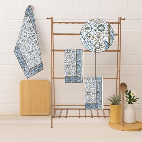 Ridhi Indigo Blue Hand Block Print 100% Cotton Kitchen Towels, 16x28 Inch - Image 6