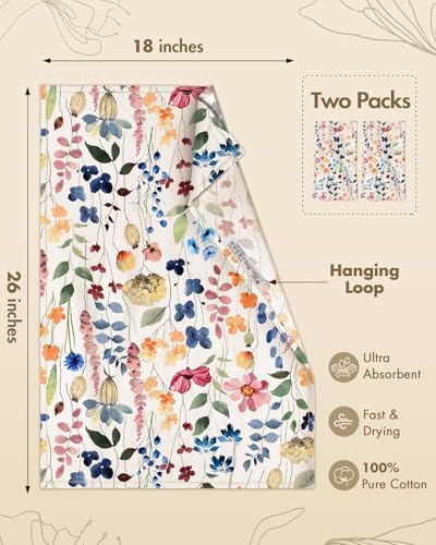 Miss Adola 150GSM Flour Sack Kitchen Towels Set of 2, Watercolor Flower - Image 4