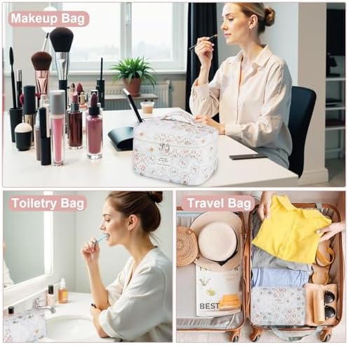 BuyCard Quilted Makeup Bag Set, CuteFloral Cotton Coquette Makeup Bag Toiletry - Image 5