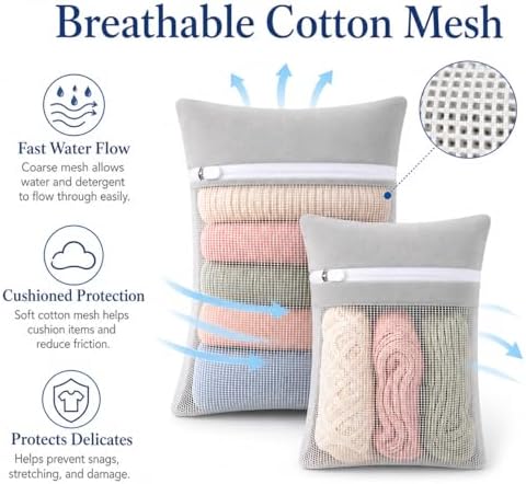 Gray 5-piece set in bags, durable cotton mesh laundry bags, sturdy zipper - Image 2