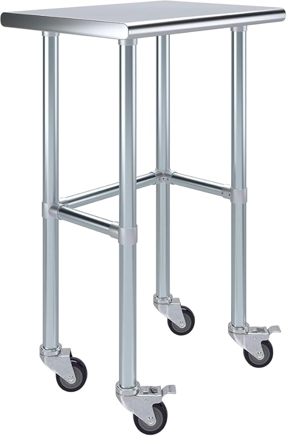 Stainless Steel Work Table Open Base & Wheels | Work Station | Metal Work Bench (Stainless Steel Work Table Open Base + Casters) (24" Long x 18" Deep)