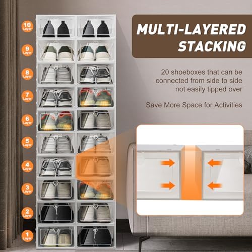 20 Pack Shoe Storage Boxes, Foldable Shoe Container - Image 4