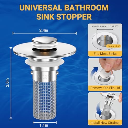 Bathroom Sink Drain Strainer, Pop-Up Bathroom Sink Stopper - Image 2