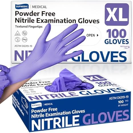 Supmedic Medical Soft Max Nitrile Disposable Gloves Powder-Free, Violet 100 by Supmedic
