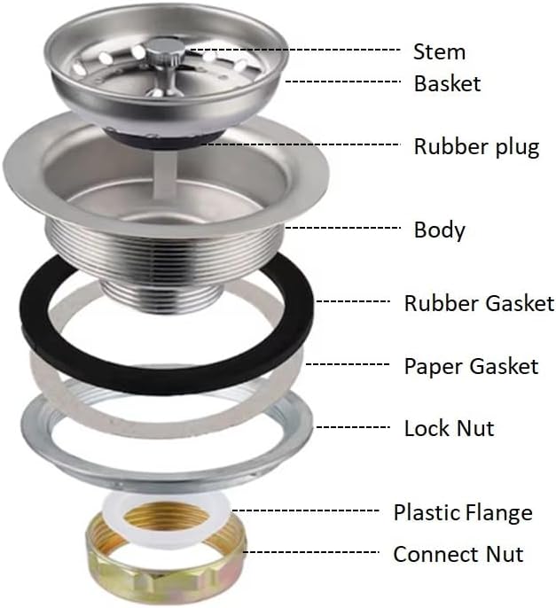 3.5" SS Kitchen Sink Strainer, Drain Basket & Stopper Set - Image 4