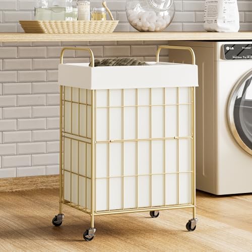 90L Laundry Hamper with Wheels, Laundry Basket with Handle and Liner Bag - Image 2