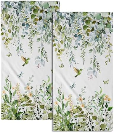 Spring Eucalyptus Leaves Kitchen Towels 14"x28" Set of 2 Green Botanical by Granbey