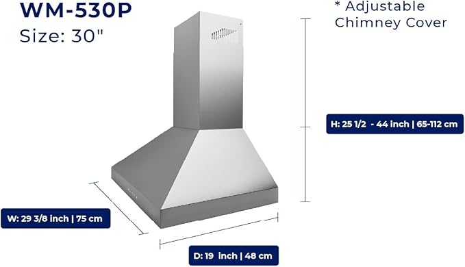 Hauslane Wall Mount Range Hood 30 Inch, Pro Model, Matt White Stainless Steel Range Hood, Strong Suction, Changeable LED Lamps, 6” Duct or Ductless, Kitchen Hood Vent, Stove Hood Vent