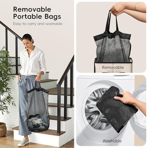 100L Laundry Hamper with Lid, Large Clothes Hampers with Removable Bag - Image 5