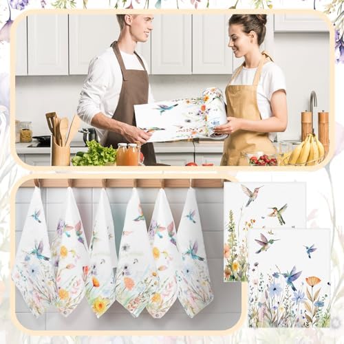 36 Pack Reusable Cloth Kitchen Paper Towels, Hummingbird Flowers - Image 2