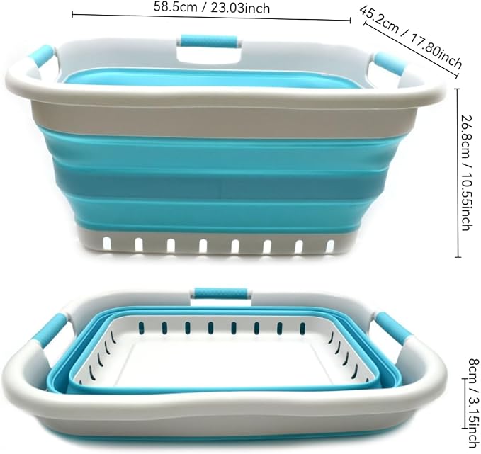 SAMMART 41L Set of 2 Collapsible 3 Handled Plastic Laundry Basket-Foldable Pop - Image 3