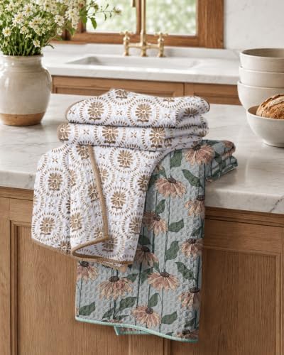 Miss Adola Reversible Microfiber Kitchen Towels Set of 2, Dusky Garden by MissAdola
