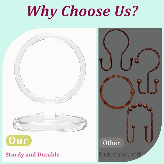 Kutesna 12 PCS Plastic Shower Curtain Rings, Resin Materials, Rust-Proof - Image 3
