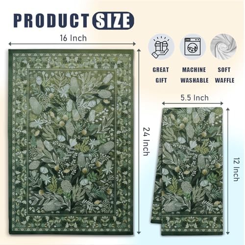 Boho Botanical Floral Kitchen Towels, Retro Art Nouveau Flower Dish Tea Towels - Image 6