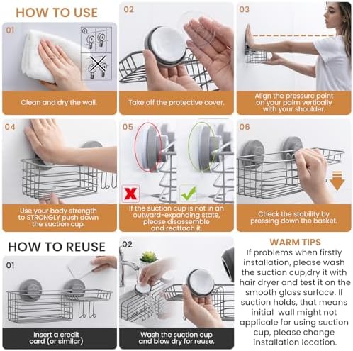 LEVERLOC Shower Caddy Suction Cup, Heavy Duty Bathroom Organizer - Image 7