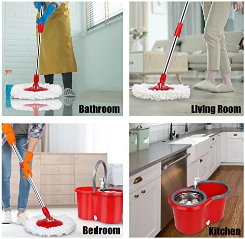 Spin Mop and Bucket with Wringer Set, 3 Mop Heads - Image 6