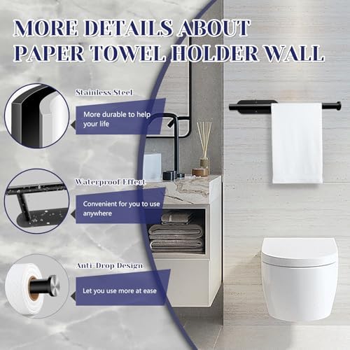 Black Paper Towel Holder, Self Adhesive Paper Towel Holder Under Cabinet - Image 3