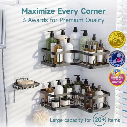 Veken Corner Shower Caddy 3-Pack, Advanced Rustproof Design&Stable Storage - Image 2