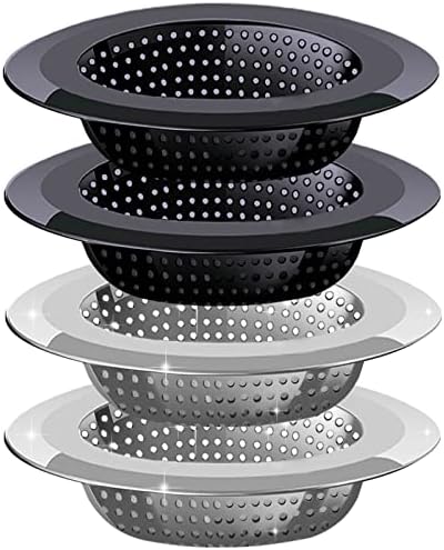 Kitchen Sink Drain Strainer, 4 Pack Stainless Steel and Black Mesh Sink Strainer by V-TOP