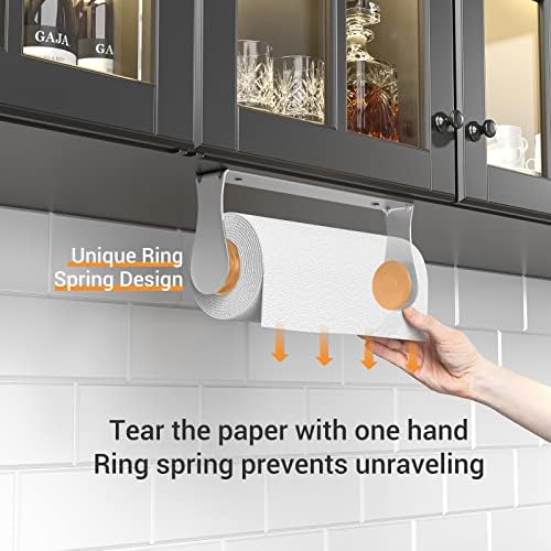 Paper Towel Holder Under Cabinet, One-Hand Tear, Wall Mount or Adhesive - Image 2