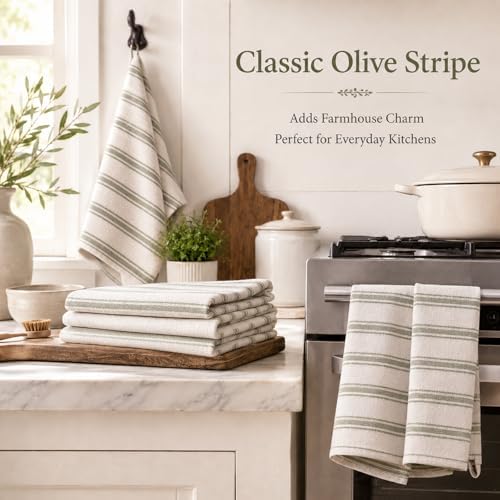 Cumia 4 Pcs Farmhouse Cotton Linen Kitchen Towels Sage Green Dish Towels - Image 5