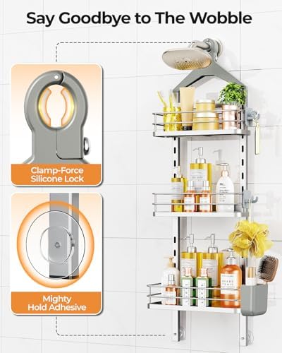 ODesign 3 Tier Adjustable Shower Organizer Hanging Over Head Silver - Image 5