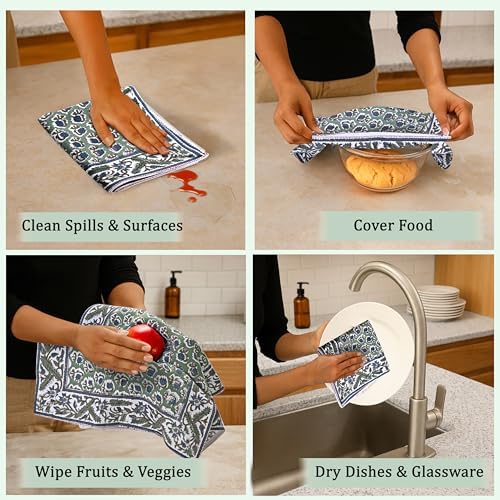 Ridhi Basil Green Hand Block Print 100% Cotton Kitchen Towels, 16x28 Inch - Image 5