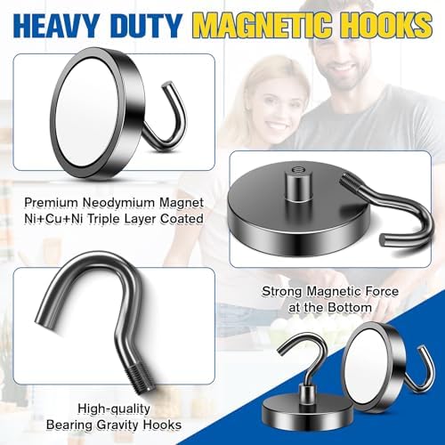 Grtard 8 Pcs Black Magnetic Hooks Heavy Duty, 120 LBS Strong Magnet Hooks - Image 2