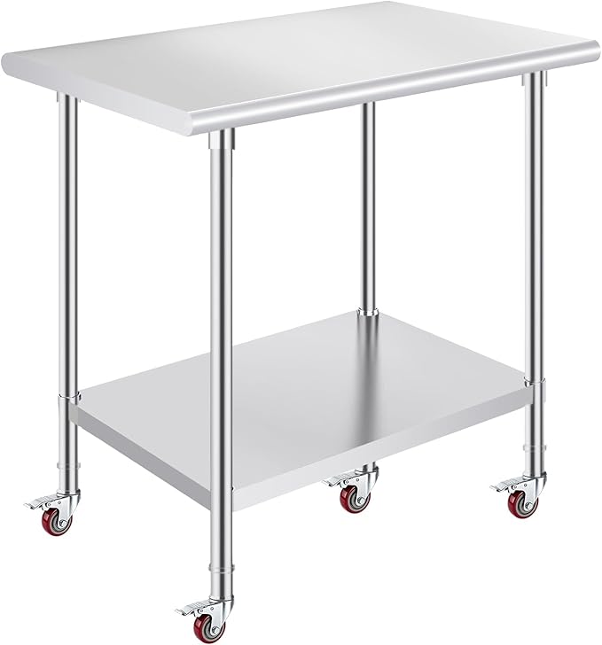 OSTBA Stainless Steel Table for Prep & Work 24x48 Inches with Casters Wheels, NSF Metal Commercial Heavy Duty Table with Adjustable Undershelf for Restaurant Kitchen Home and Hotel