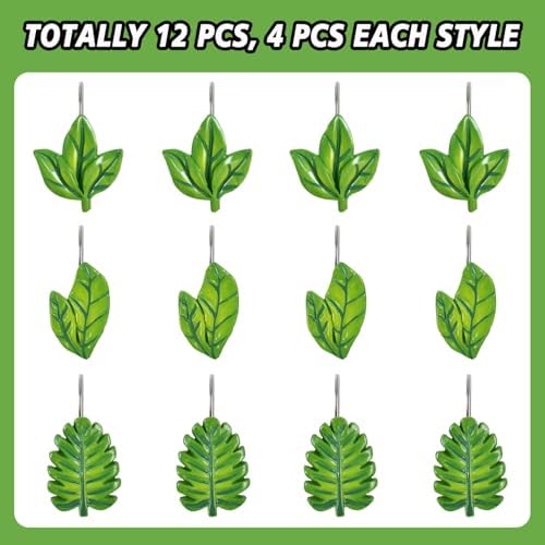 12-Piece Green Leaves Leaf Shower Curtain Hooks - Image 2