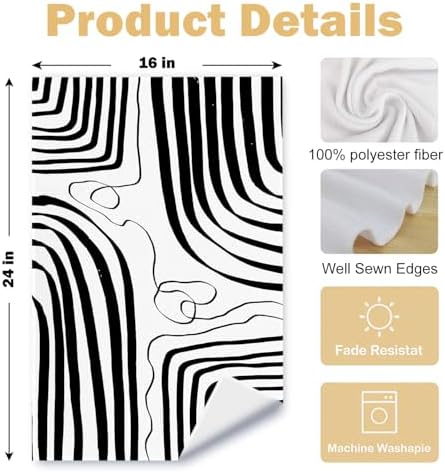 Abstract Black and White Kitchen Towels Set of 2, Modern Minimalist Wavy Line - Image 6