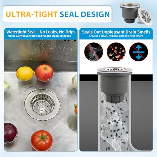 Hibbent 3 In 1 Kitchen Sink Drain Strainer and Stopper Combo Assembly Kit - Image 3
