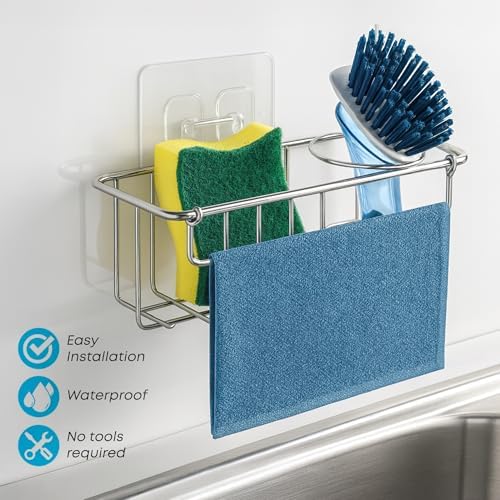 KESOL Rustproof Sponge Holder for Kitchen Sink, Suction Cups + Adhesive - Image 2
