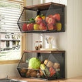Stackable Fruit Basket for Kitchen Countertop Space Saving, Wall Mounted Mesh by Litwaro