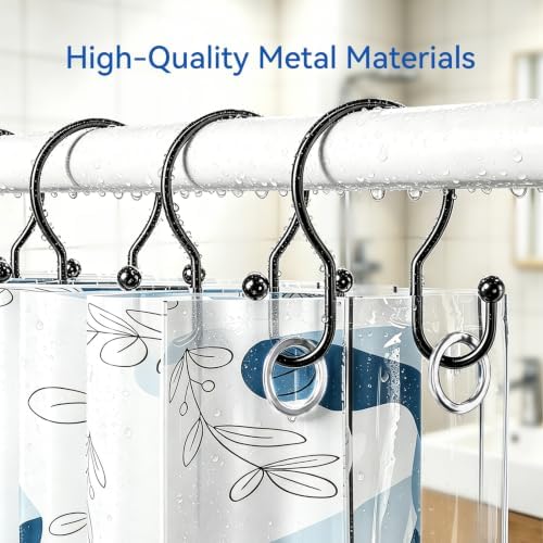 OEH Shower Curtain Hooks, Metal Shower Curtain Hangers, Double Hook Black - Image 5